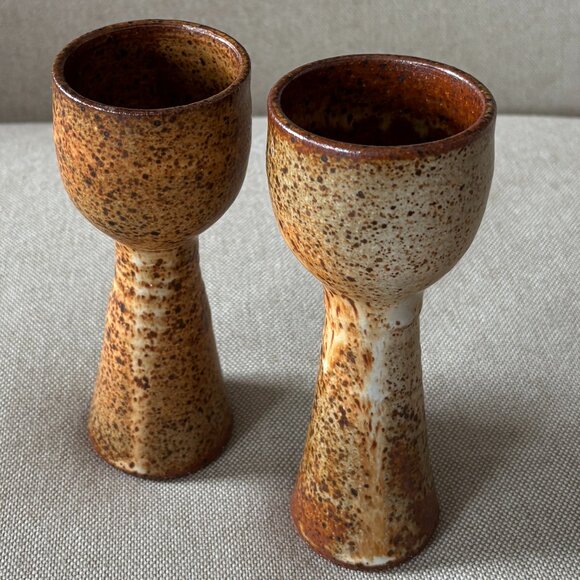 Handmade Set of 2 Pottery Wine Goblets B - Picture 1 of 4